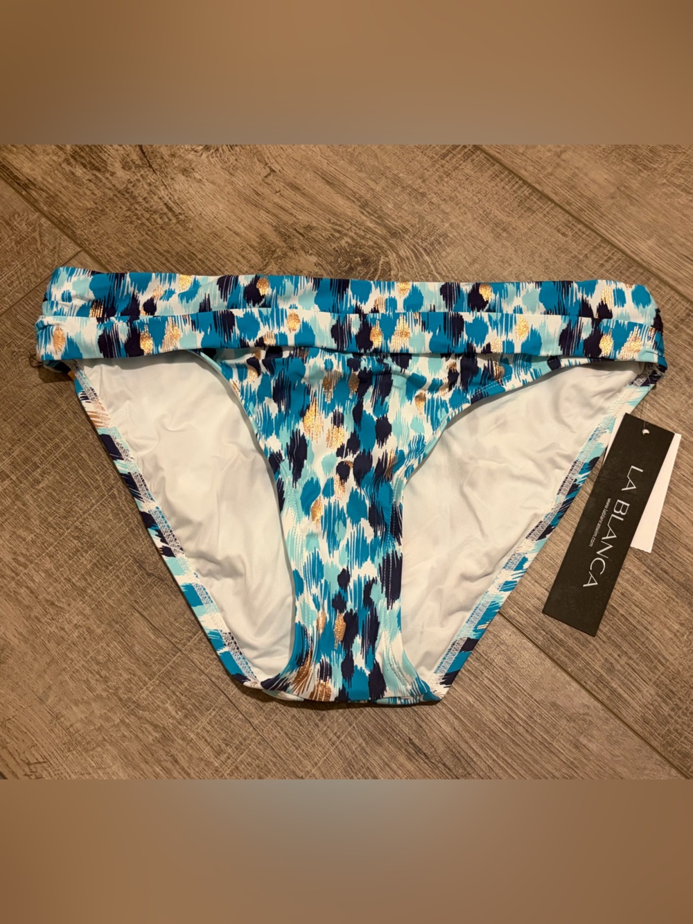 NWT: La Blanca Blue Teal Printed Women’s Swim Bottoms